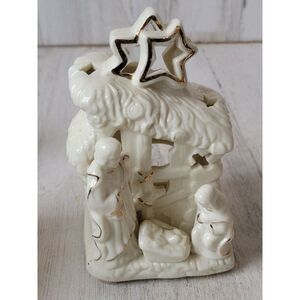 Ceramic nativity scene tea light candle holder Xmas figure